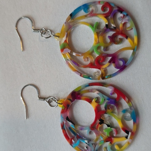 Jewelry - Colorful Swirl Acrylic & Stainless Steel Earrings
